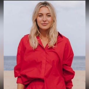 Daily Drills Red Button Down Top